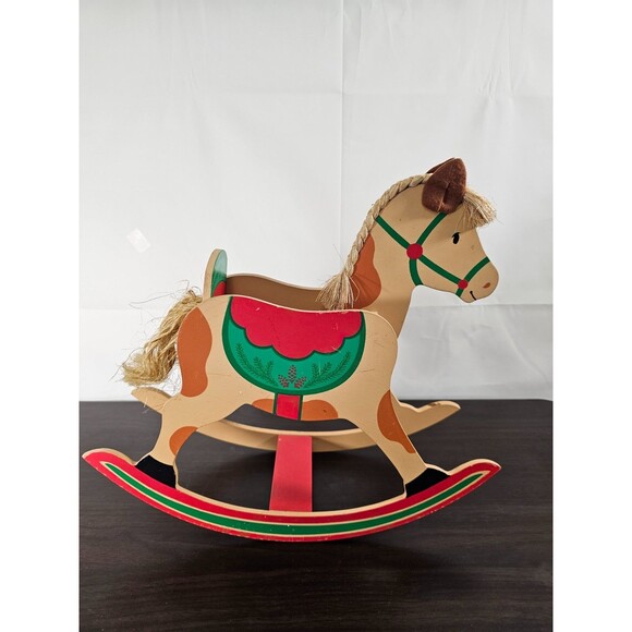 Hallmark Vintage Wooden Rocking Horse Christmas Centerpiece Card Holder 13" - Picture 1 of 13